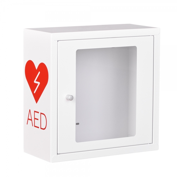 bialo czerwona szafka aed asb1000 metalowa z zamkiem magnetycznym white red 37x37x17