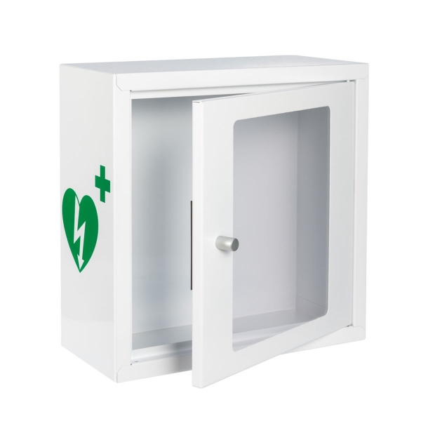 mala bialo zielona szafka aed asb2010 kompaktowa metalowa z zamkiem magnetycznym i alarmem dzwiekowym white green 30x30x13