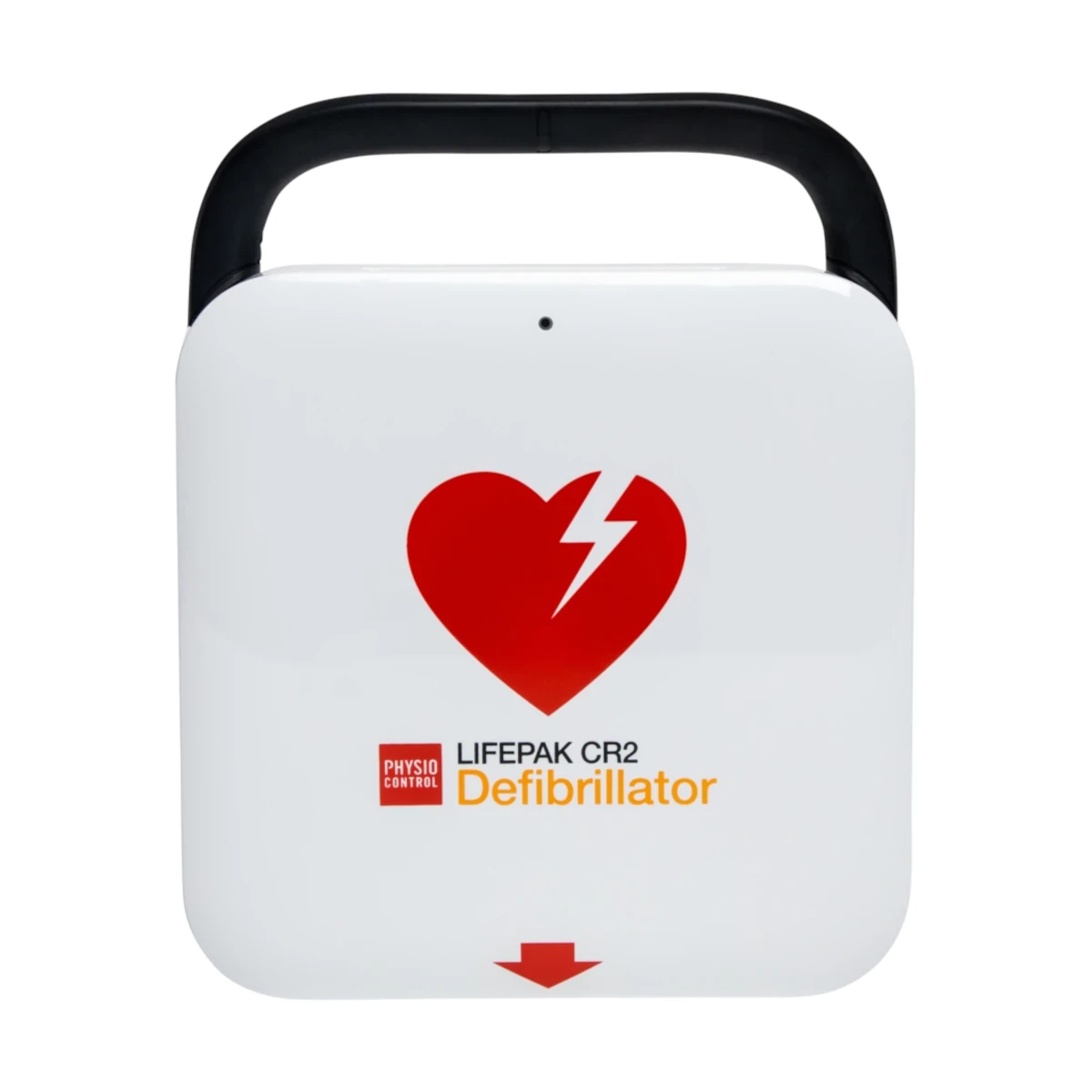 defibrylator AED LIFEPAK CR2 półautomatyczny z widocznym przyciskiem wstrząsu i elektrodami QUIK-STEP