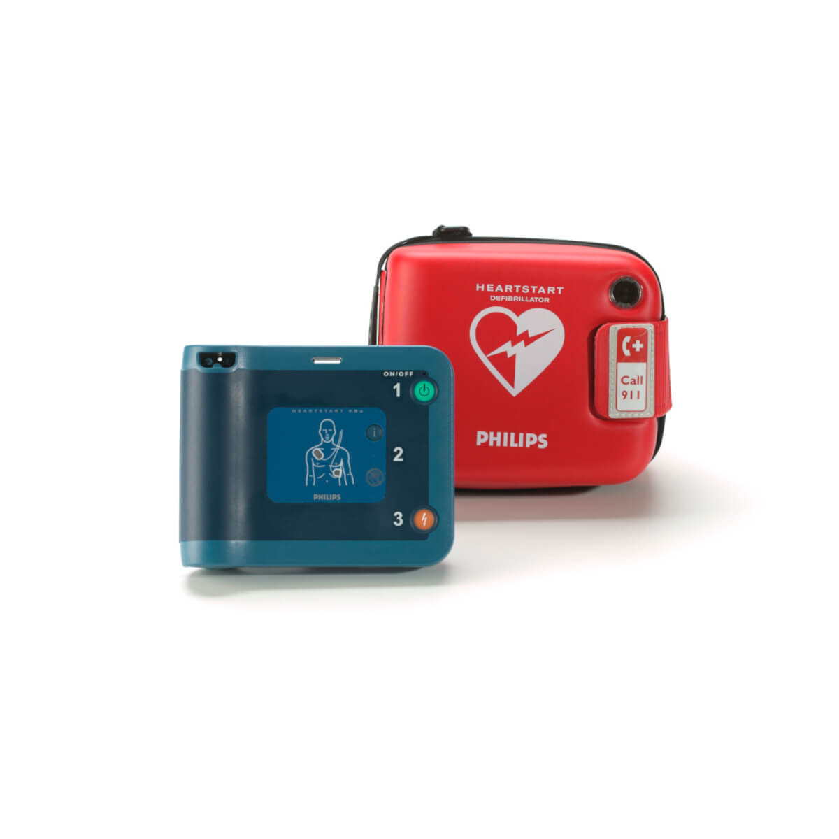 defibrylator AED Philips Heartstart FRx w torbie transportowej z widoczną kontrolką gotowości
