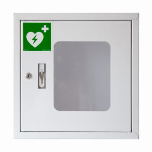 Indoor metal AED cabinet with key – white defibrillator cabinet
