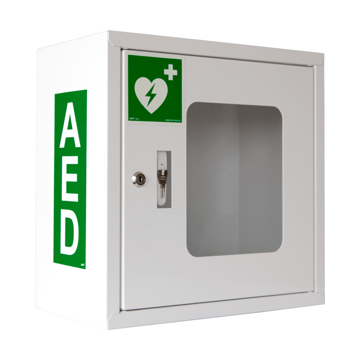 Szafka wewnętrzna metalowa aed kluczyk alarm – skrzynka ścienna Supron 3 z alarmem i zbij szybkę