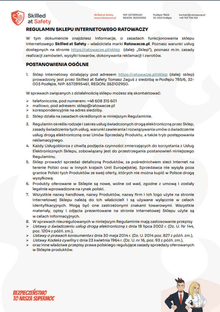 ratowacze.pl online shop terms and conditions – first page preview