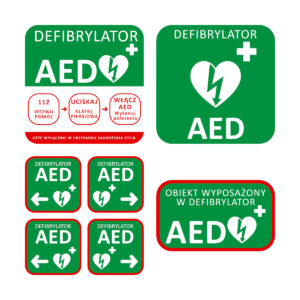Zestaw tablic informacyjnych AED 7 sztuk – oznakowanie AED