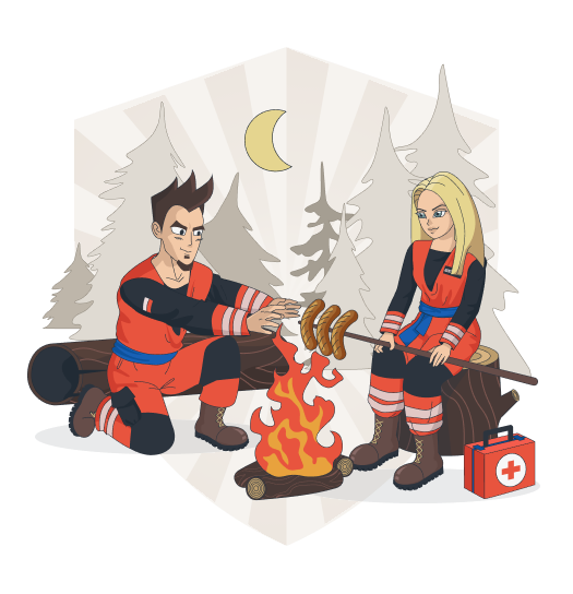Outdoor first aid workshops – rescuers by a campfire