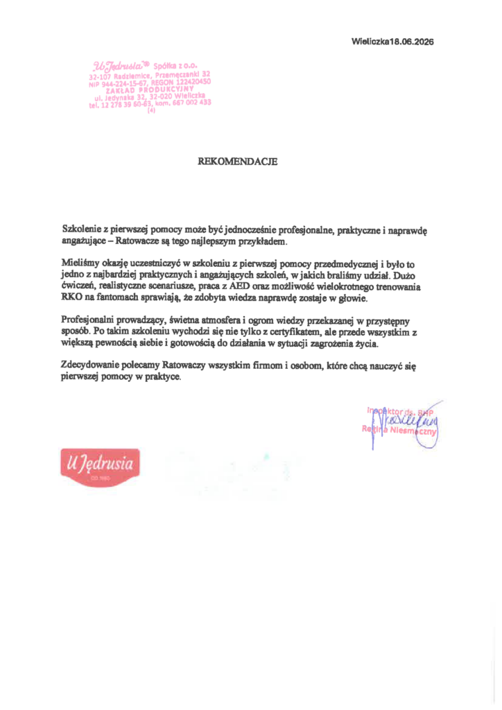Reference – U Jędrusia Sp. z o.o., Wieliczka